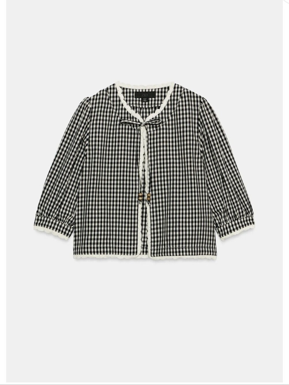 Zara CROCHET GINGHAM CHECK JACKET(M)